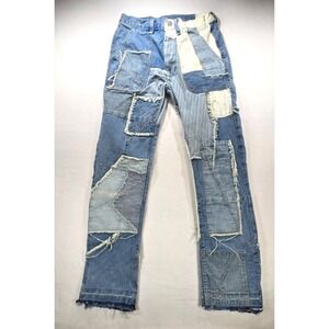 MNML Patchwork Denim Jeans Mens 28 Blue Reconstructed Distressed Straight Leg